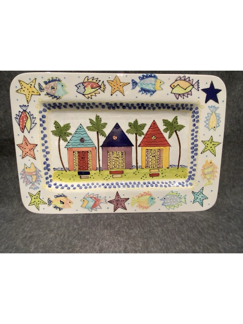 Vintage 2003 Caroline Forbis 16.6”L x 10.75”W ‘Fishing in Paradise’ Serving Tray